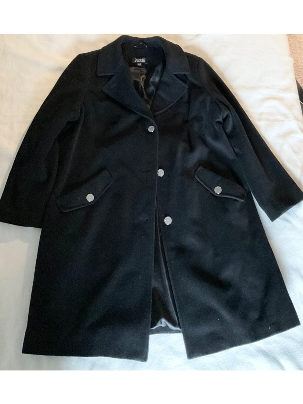 Dennis Basso women Button Front Wool Coat with Side Slits Black Sz20W bust45